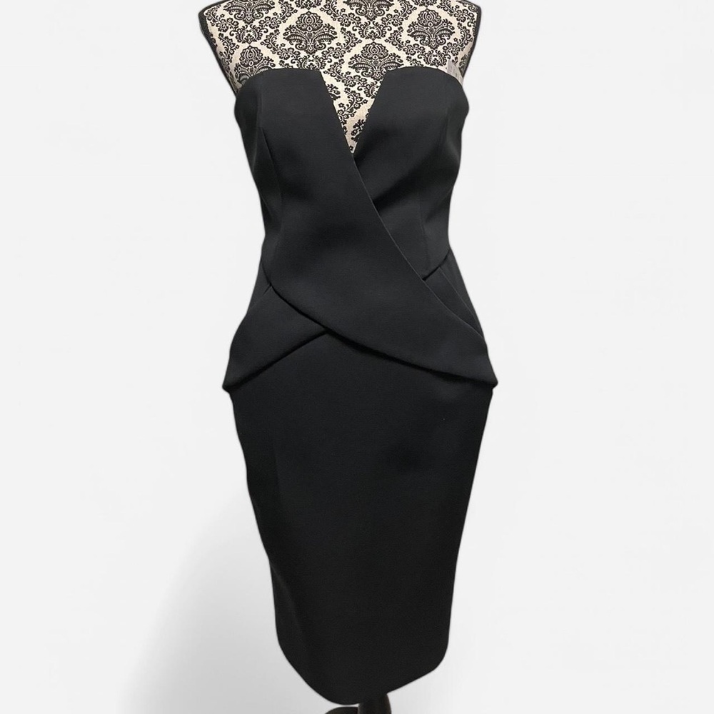 Black Strapless Peplum Cocktail Dress
